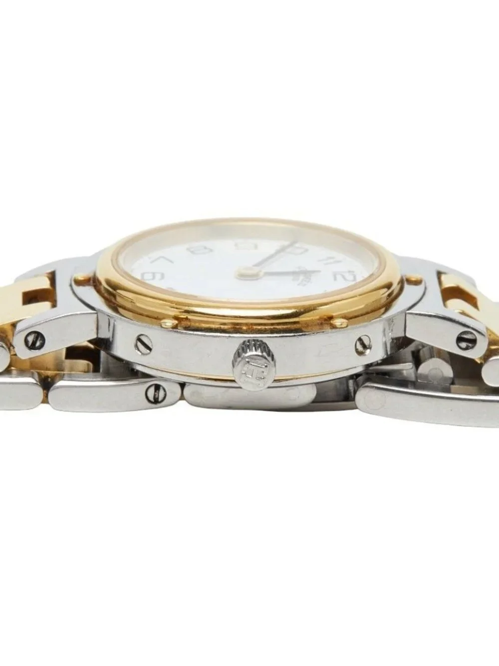 Hermes Clipper Watch White Silver Gold Stainless Steel